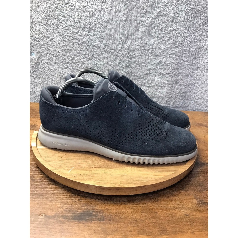 Cole Haan 2.ZERØGRAND Lined Suede Laser Wingtip Oxfords Mens 9.5M Blue/Gray